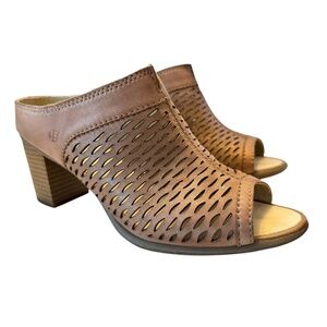 Josef Seibel Bonnie 33 Heels Sandal Peep Toe Tan Leather Womens Shoe Sz 38 7-7.5